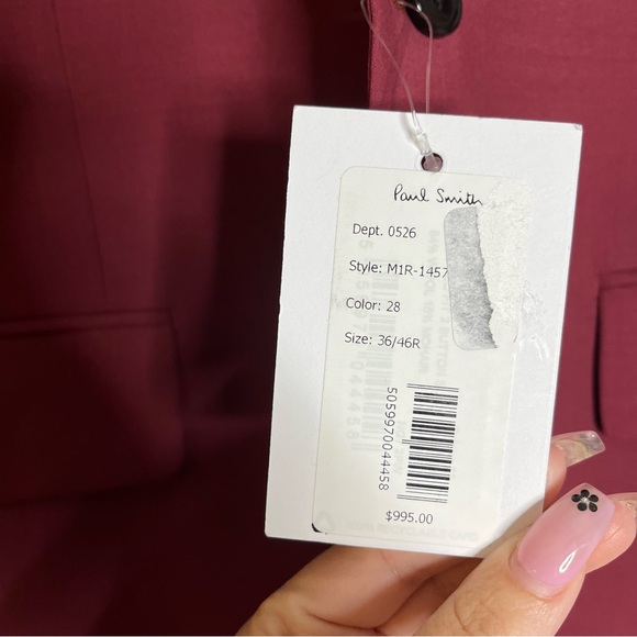 Paul Smith Mens soho fit wool mohair burgundy red blazer suit jacket - Picture 7 of 7